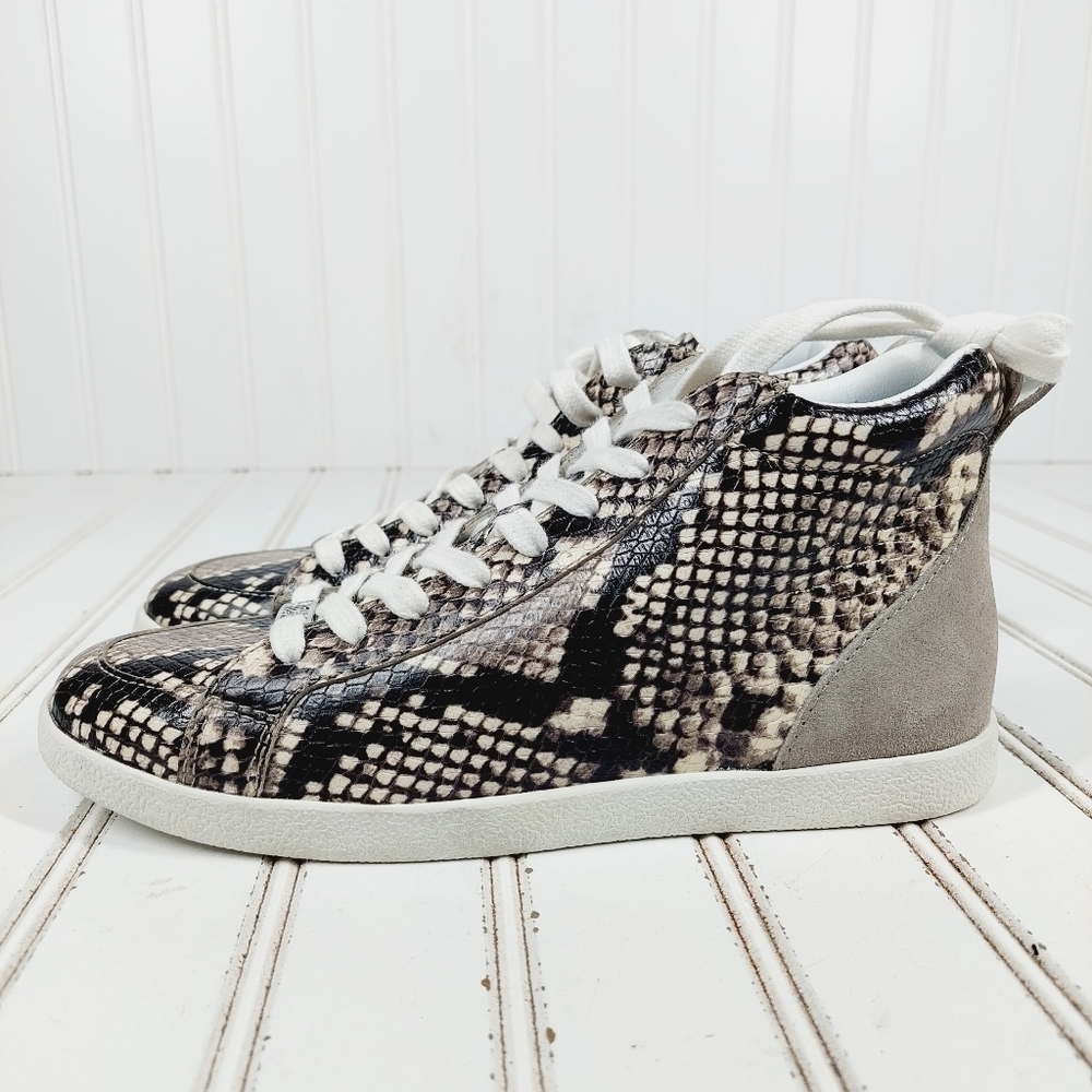 NEW PAIGE Annie Snake Embossed Mid Top In Black/ White Multi Sneakers M512